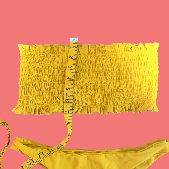 🌞 SHEIN Yellow Smocked Bandeau Bikini Set (Size M) - Picture 4 of 7